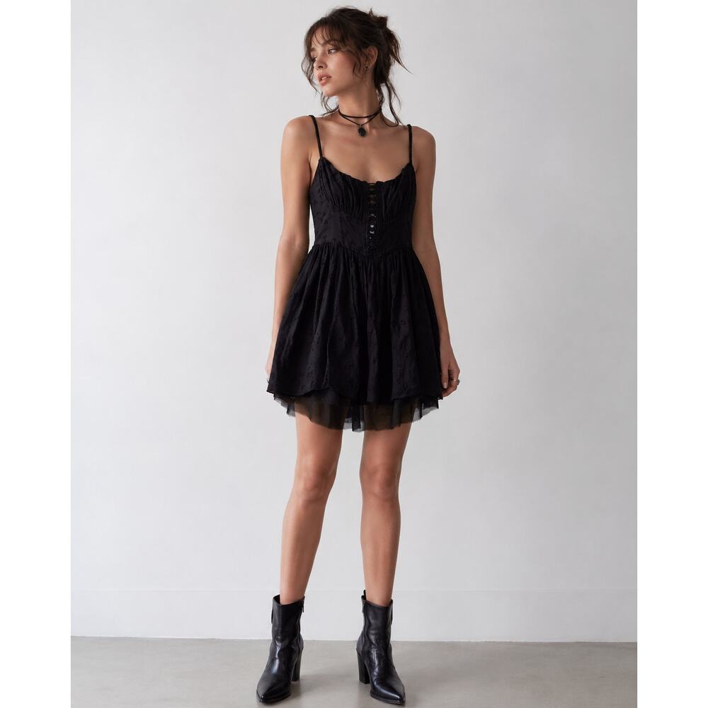 Zimmermann Black Silk Eyelet Mini Dress Womens 0 Whimsygoth Witchy Goth Damaged